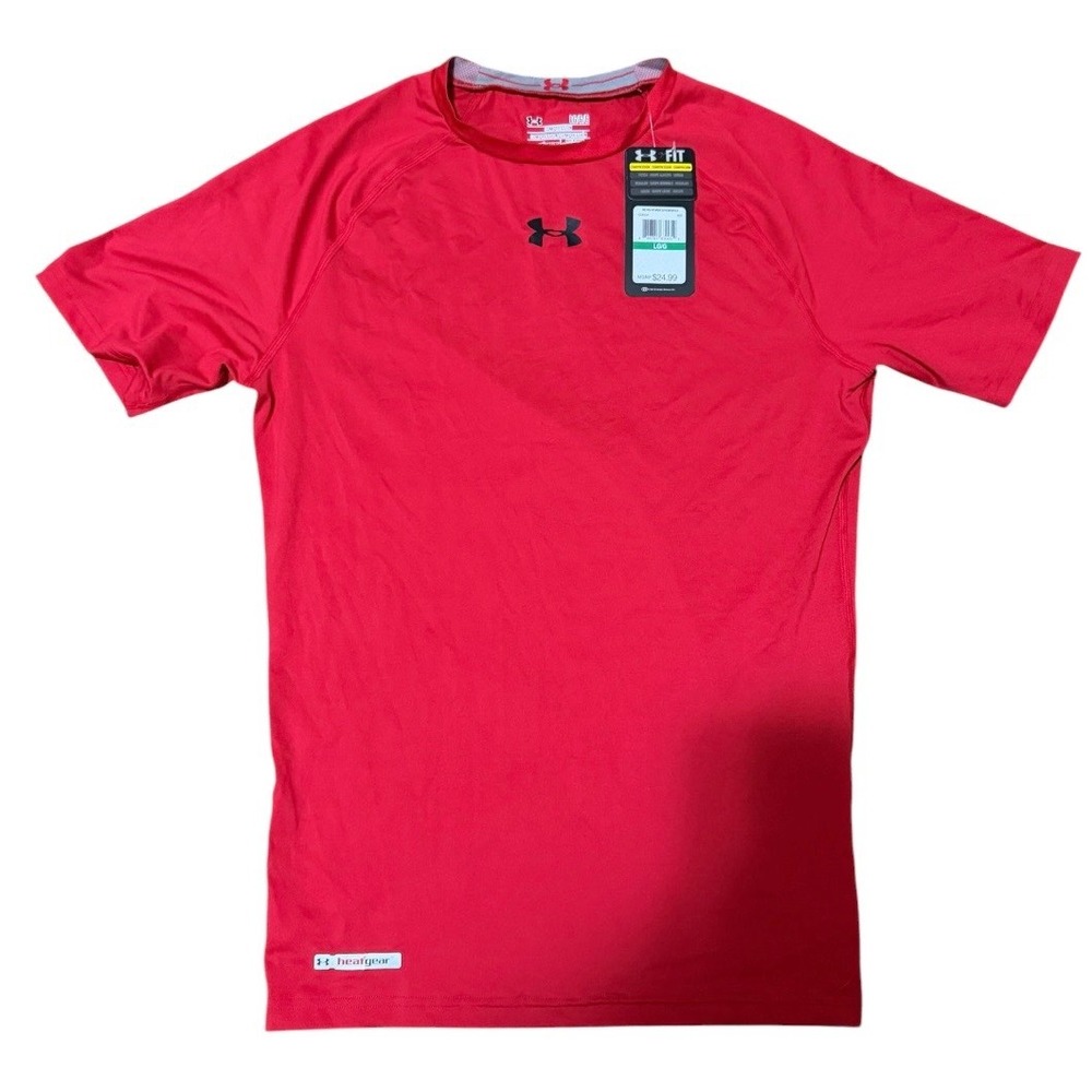 Under Armour Mens HeatGear Compression Shirt Red Short Sleeve 1236224 Large NWT
